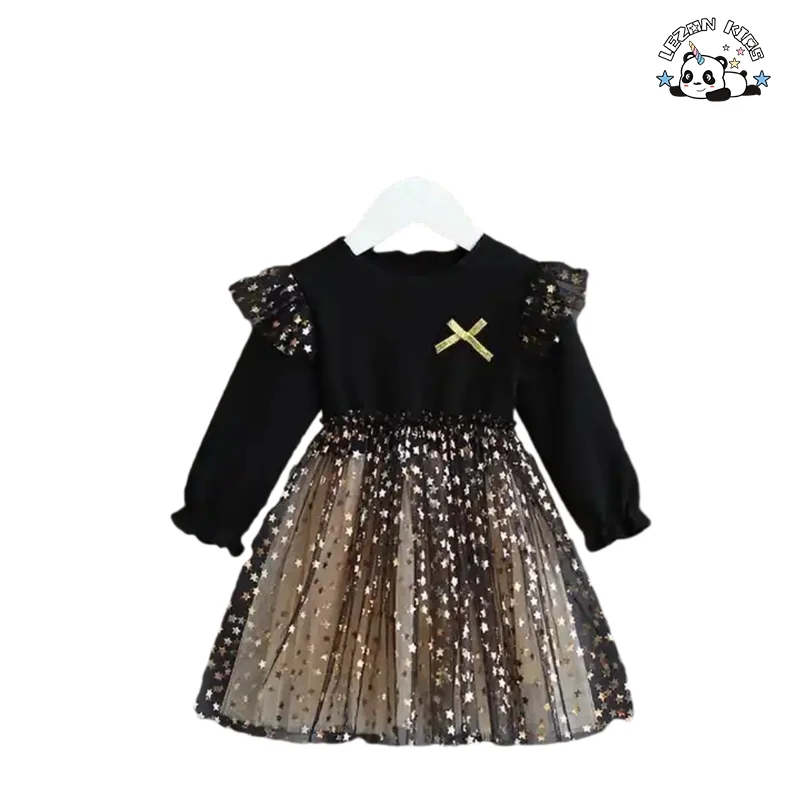 LEZONKIDS - Wholesale Crewneck Casual Girls Dresses Nice Sparkling Tutu Dress for Birthday Gift